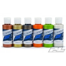 Pro-Line Airbrush Farben Set (6 Stück) Metallic Kupfer, Gold, Zinn , Pearl orange, Lime grün, weiß